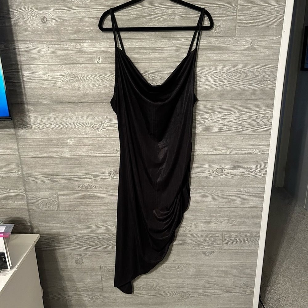 Forever‎ Rose Couture Black Asymmetric Cowl Neck Ruched Midi Dress Womens 3X NWT